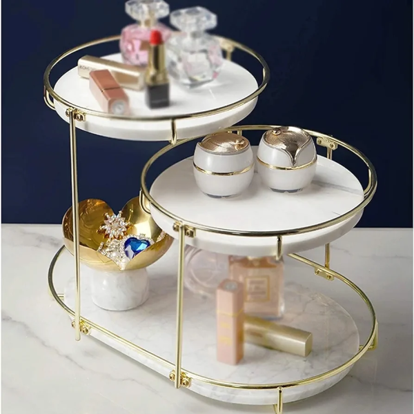 Luxury Design Round Shape Free Standing Shelf 3 Tier Mackeup Organizer.