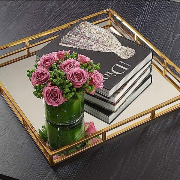 Luxury Display Miror Tray Mackeup lipstick perfume jewlery Golden.