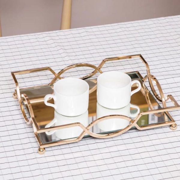 Gold Mirror Tray, Rectangular Decorative Tray, Coffee Table Storage.