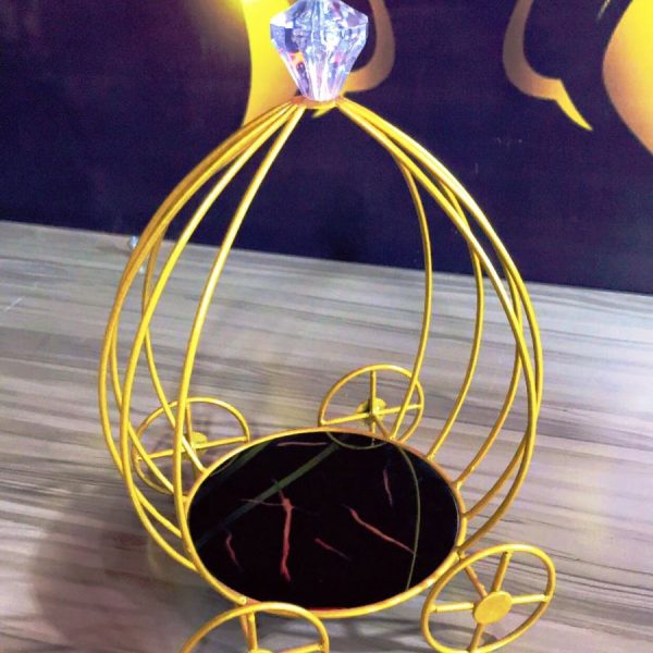 Gold Metal Hamper Basket Trolly Shape.